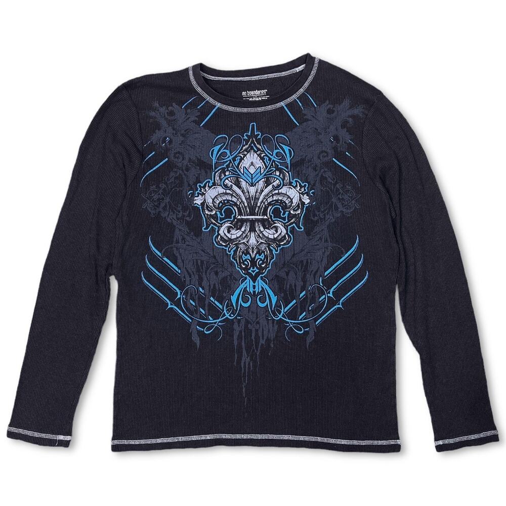 Y2K Vintage Long Sleeve Waffle Knit Henley T-shirt | No‎ Boundaries Size Large